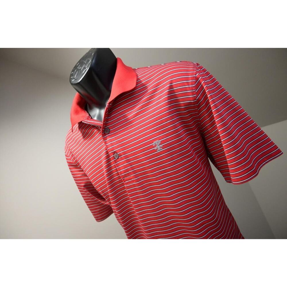 Izod Golf Polo Wicking Polyester Red Striped Short Sleeve‎ Mens Sz Medium